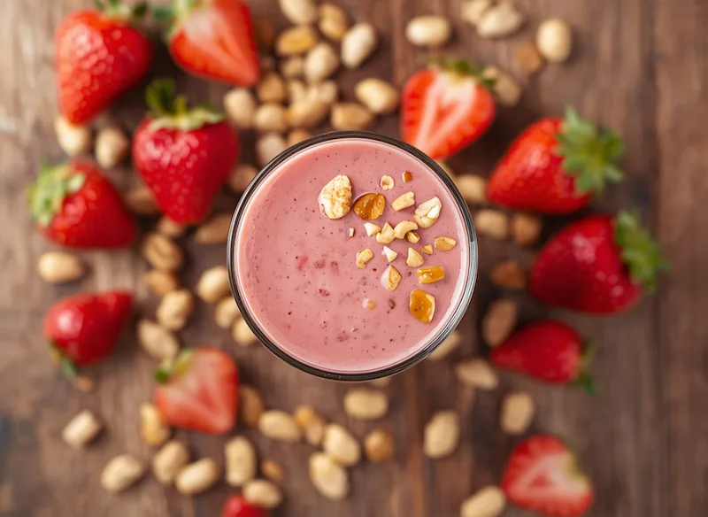 Vitamina de morango com amendoim